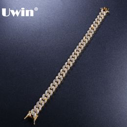 Charm Bracelets UWIN 9mm Cubic Zirconia Cuban Link For Men Women Fashion Hiphop Gold Silver Colour Bling Bracelet Jewellery Drop 230329