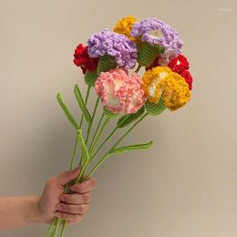 Decorative Flowers Hand Knitted Flower Yarn Crochet Rose Carnation Bouquet Wedding Decoration Fake Handmade Valentine's Gift