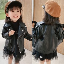 Jackets 2023 Baby Girls Faux Leather Zipper Fly Coat For Solid Colour Childrens Spring Autumn Kids Clothes Girl 230329