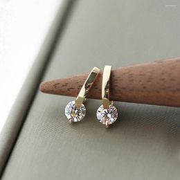 Hoop Earrings FINE GOLD/ 9k Gold Japanese Exquisite Temperament Simple And Versatile Elegant Single Diamond Earring