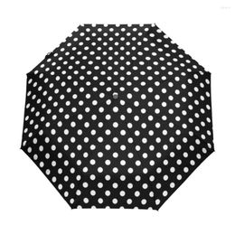 Umbrellas White Polka Dot Black Pattern Sun Umbrella Fully Automatic Windproof UV Strong Portable Lightweight Three Folding