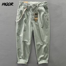 Men's Pants HIQOR Brand Overalls Man Cargo Pants Fashion Mens Cargo Casual Solid Trousers Pocket Sling Design Vintage Hip Hop Streetwear Men 230329