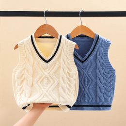 Waistcoat Toddler Boys and Girls Baby Preppy Style Knitted Vest 1 2 3 4 5 Years Kids Cardigan Cotton Sweater Solid V-Neck Vest Daily Wear 230329