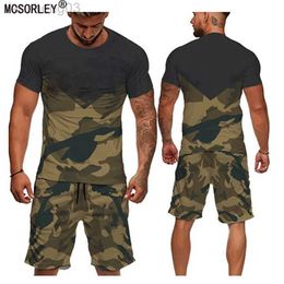 Men's Tracksuits Men's Casual 2pcs Set Camouflage Army Green Short Sleeve T-shirt masculina Loose Tactical Tees Shorts Pants Tracksuit Set S-6XL W0329