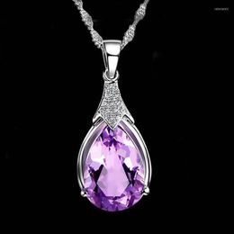 Chains Fashion Purple Brand 925 Sterling Silver Ladies Beach Necklace Water Drop Stone Autumn Winter Jewellery