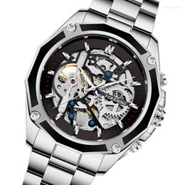 Wristwatches FORSINING Men Watch Silver Stainless Steel Military Sport Wristwatch Skeleton Automatic Mechanical Male