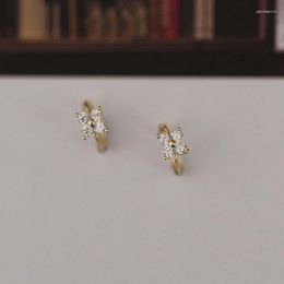 Hoop Earrings CMajor 9K Solid Gold Earring Personality Temperament Delicate Four-leaf Floret Minimal Simple CZ Gift For Women