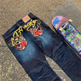 Mens Jeans American hip hop street anime printed jeans mens y2k High Harajuku casual wide foot pants loose straight leg 230329