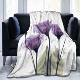 Blankets Purple Tulip Flowers Throw Blanket Ultra Soft Warm All Season Decorative Flannel Blankets for Bed Chair Car Sofa Couch Bedroom 230329