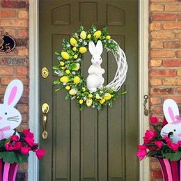 Decorative Flowers Wreaths Easter Decoration 2023 For Home Front Door Bunny Garland Decor holiday 25cm P230310