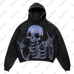 Womens Hoodies Sweatshirts Y2K Dark Oversize hoodie Skull Print High Street Hiphop Retro Design Coat Thickened Top sudaderas para mujer harajuku 230329