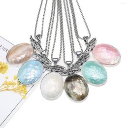 Pendant Necklaces Natural Shell Stone Necklace Oval Shape Quartz Agate Colorful Stainless Steel Chain For Jewelry Women Gift