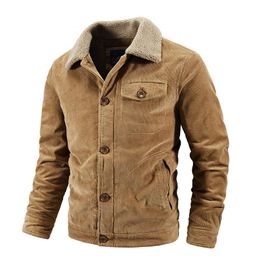 Men's Jackets Corduroy Winter Jacket Men 2023 Fashion Loose Plus Size Cotton Coats Warm Casual Military Green Khaki Gray