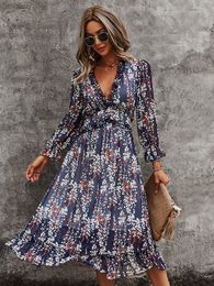 Casual Dresses Msfilia Sexy V Neck Floral Dress Ladies Butterfly Sleeve High Waist Casual Print Dresses For Women Summer Chiffon Dress 230328