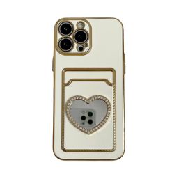 Luxury Glitter Diamond Card Holder Phone Case With Makeup Mirror For iPhone 11 12 13 14 Pro Max XR X XS 7 8 Plus SE Plating Wallet Cover Soft Shell