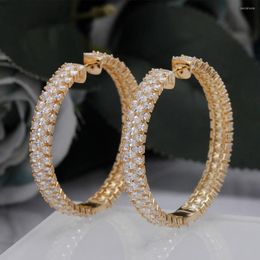 Hoop Earrings Bride Talk Design Simple Style Round Shape Big Brass Cubic Zirconia Luxury Jewellery For Wedding Banquet High Quality