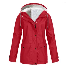 Women's Jackets Outdoor Jacket Windproof Waterproof Mountaineering Tied Wais Women's Autumn And Winter Fleece Warmt Hooded For Women