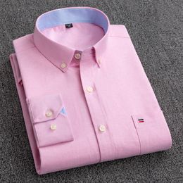 Men's Casual Shirts S~7XL 100% Cotton Oxford Purple Shirt Men's Long Sleeve Pocket Soft Comfortable Regular Fit Business Casual Dress Shirts Men 230329
