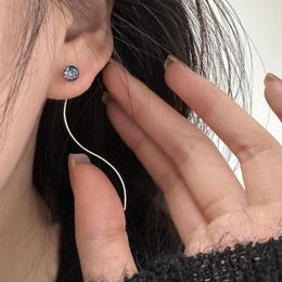 Dangle Earrings Real 925 Sterling Silver Long Chain For Women Fine Jewellery Geometric Curved Ear Line Earings Girl Accessories