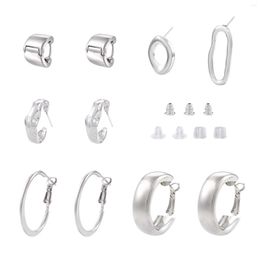 Hoop Earrings 10Pcs Silver Colour Alloy Oval Flat Round Geometric Asymmetrical Stud For Women Girls Fashion Jewellery Gift