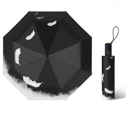 Umbrellas White Feather Umbrella Abstinence Korean Wind Ins Handsome Rain Dual-purpose Sun Female UV Protection