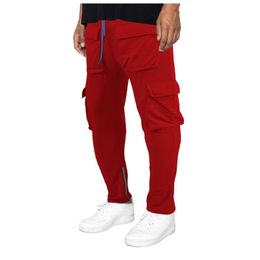 Men's Pants Twill Double Trousers Wind Straight-leg Multi-pocket Tooling Zipper Casual Functional PantsMen's