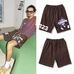 Rrr123 Graffiti Letters Cartoon Printed Terry Shorts with Three-dimensional Stitching Vintage Brown Loose Fitting Sanitary Pants Trend