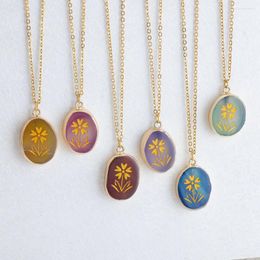 Pendant Necklaces Colourful Stone Necklace For Women Round Stainless Steel Sun Star Flower Vintage Aesthetic Jewellery Collares