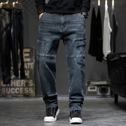 Men's Jeans Multi-Pocket Baggy Jeans Mens Streetwear Cargo Denim Pants Straight Jean Trousers Plus Size 40 42 44 230329