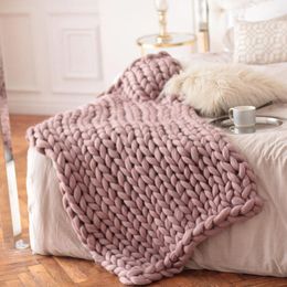 Blankets Fashion Hand Knitting Chunky Merino Wool Blanket Thick Big Yarn Roving Knitted Yarns Blanket Warm Throw Sofa Cover Blankets 230329