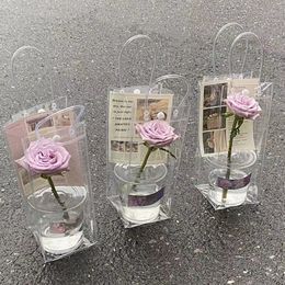 Gift Wrap PVC Flower Bag Stall Flower Bag Transparent Tote Bag Diy Simple Cup Flower Single Flower Shop Packaging 25X10X10CM