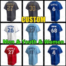 custom men women youth 27 Vladimir Guerrero Jr. Baseball Jersey 11 Bo Bichette 4 George Springer Matt Chapman Blue Jays Alejandro Kirk 6 Alek Manoah Romano
