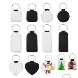 Party Favor Gift Sublimation Blanks Pu Leather Keychain With Key Metal Ring Single Sided Printed Heat Transfer For Christmas Keychai Dhedr