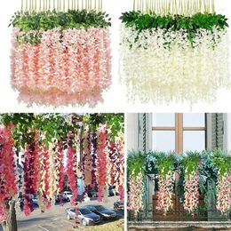 Decorative Flowers 24PCS Artificial Wisteria Wedding Bouquet Hanging Garland Fake Vine Garden Party Decoration Xmas Decor