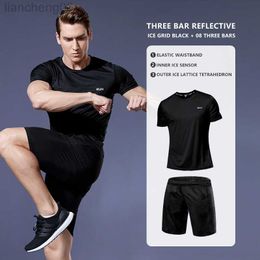 Men's Tracksuits 2 Pcs/Set Quick Dry Sports suits Comes Men's Running Set gym Fitness Clothing Summer Men Football Set Uniforms Sportswear W0329