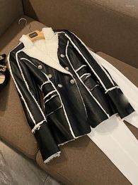 Women's Jackets 2023 Latest Foreign Trade Explosion Models Europe America High Quality Synthetic Leather Double Breasted Slim Fur One Suit