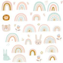 Wall Stickers Cartoon Animals Rainbow Wall Stickers for Baby Room Kids room Girls Bedroom Wall Decor Removable PVC Wall Decals for Home Decor 230329