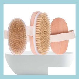 Cleaning Brushes Bath Brush Dry Skin Body Soft Natural Bristle Spa The Wooden Shower Brushs Without Handle Drop Delivery Home Garden Dhsdz