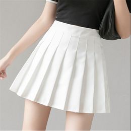 Skirts Fashion Women Solid Colour High Waist Slimming Patchwork Fall Spring Warm Mini Pleated Skirt White Black Pink Grey 230329