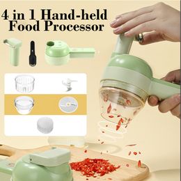 Fruit Vegetable Tools WHDPETS Food Processor Electric Garlic Grinder 4 IN 1 Hand Held Multifunctional Cutter Set USB Wireless masher 230329