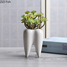 Planters Pots Creativity Tooth Decorative Vase Ceramic Flower Arrangement Living Room Decoration Teeth Vases Modern Decor Artwork Ornaments 230329