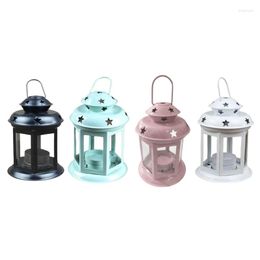 Candle Holders Simple European Style Wrought Iron Castle Holder Hollow Glass Wind Lantern For Candlelight Dinner Wedding Props Dropship
