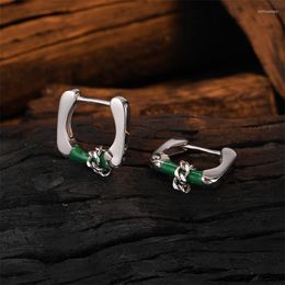 Hoop Earrings 925 Pure Silver Ear Buckle Green Oil Dropping Chain For Women Men Fashion Personality Jewellery Accessories