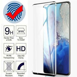 Fingerprint Unlock Curved Edge Glue Tempered Glass Screen Protector For Samsung Galaxy S23 Ultra S22 S21 S20 Plus S8 S9 S10 Note8 9 10 20 Note8 Note9 Note10 Note20