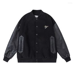 Men's Jackets Unisex Woollen Leather Sleeve Appliques Embroidery Motorcycle Bomber Racing Brooch Jacket Clothing Baseball Coat Hip