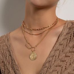 Pendant Necklaces Fashion Portrait Necklace Temperament Geometric Multi-layer Chain Feminine Charm Jewellery
