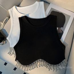 Women's Tanks Fashion Rhinestone Tassel Suspender Vest Women's Inner Wear Outer Summer Short Sleeveless Top Slim-Fit Off-Shoulder Tank