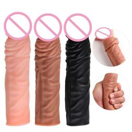 Adult Products Realistic Penis Sleeve Extender Reusable Silicone Enlarger Sheath Delay Ejaculation for Men 19cm