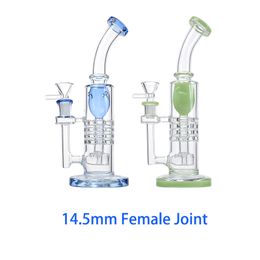 Wholesale Torus Hookahs Ratchet Percolator Glass Bongs Barrel Percolator Dab Oil Rigs Inverted Showerhead Thick Glass Blue Green Water Pipes With Bowl