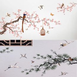 Wall Stickers Chinese Style Flower Bird Sticker Living Room Sofa Background Decor Wardrobe Decals Wallpaper Home Decoration